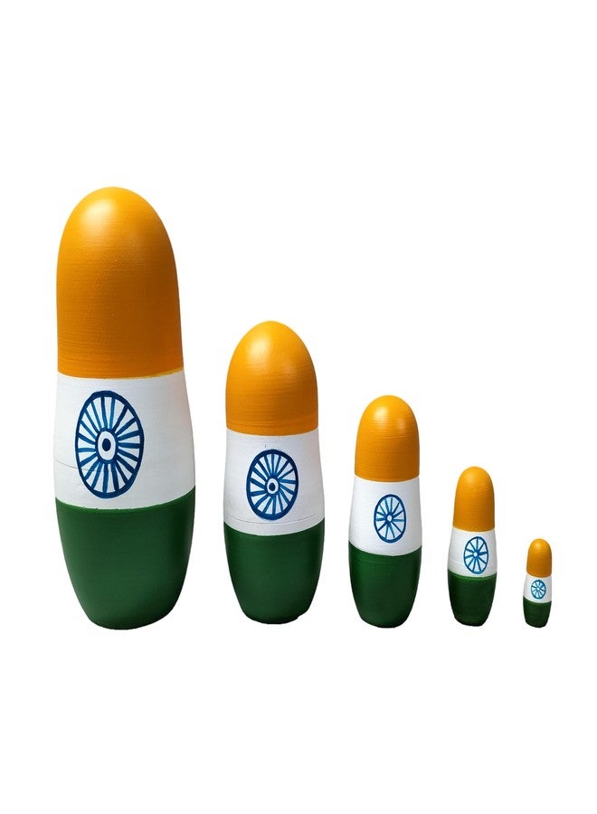 CHANNAPATNA TOYS Wooden Indian Flag Russian Nesting Dolls Set for Kids (2 Years+) - 6 Inch Multicolor - Set of 5 pcs - Improves Hand Eye Coordination and Fine Motor Skills - Image 2